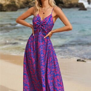 Cupshe Blue and Pink Floral Maxi Dress